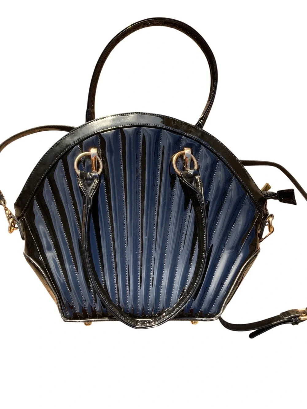 Vintage Inspired Black Patent Shell Shaped Handbag Shoulder Bag Top Handle